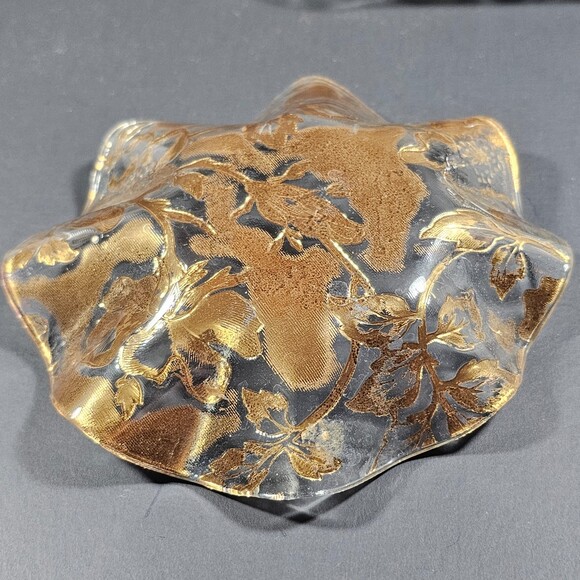 Vtg Set of 2 Ricco Verre Midcentury Hollywood Regency 22k Gold Trinket Dishes - Picture 5 of 10